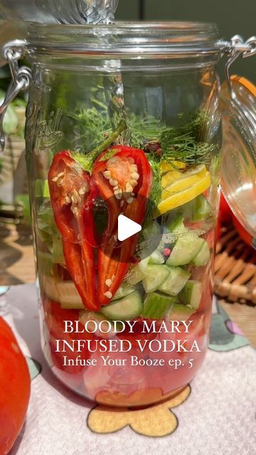 Lexi Harrison & Beth Sinclair on Instagram: "Bloody Mary Infused Vodka 🍅🌶️ for s2 ep. 5 of Infuse Your Booze! I honestly didn’t think a Bloody Mary could taste this good 😍 (Recipe below 👇)  Since a Bloody Mary is vegetable-based, it only makes sense that the best possible version would be made with super ripe, in-season produce.   We start by infusing the vodka with my fave tomatoes (homegrown would be even better!), cucumber, celery, Fresno pepper, lemon, dill, peppercorns and celery seed. It only takes 3-4 days to soak up all of that flavor, and then we strain it, puree the tomatoes and add them back in for extra flavor (and color!).   To make the best possible cocktail, we also made homemade tomato juice (it’s actually pretty easy!) and then combined it with the infused vodka, lemon Homemade Tomato Juice, Pickle Brine, Vodka Lemon, Fresno Peppers, Infused Liquors, Crowded Kitchen, Cocktail Drinks Alcoholic, Brunch Drinks, Lemon Dill