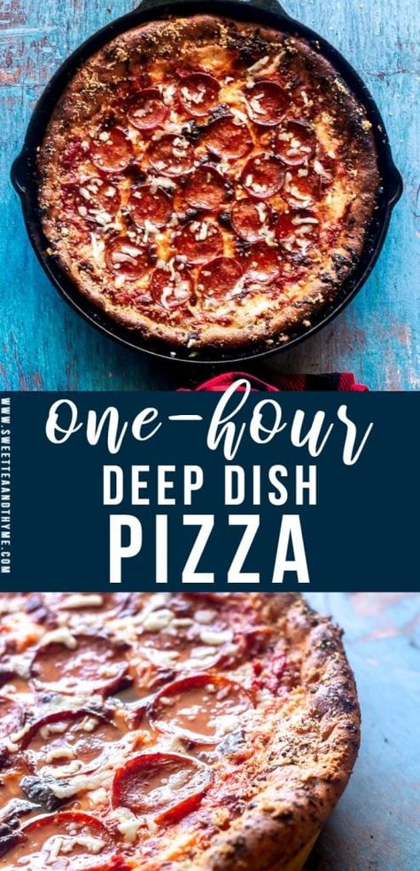 Deep Dish Pizza Dough, Flat Pizza, Pizza From Scratch, Deep Dish Pizza Recipe, Cast Iron Pizza, Skillet Pizza, Easy Tomato Sauce, Night Movie, Recipe Sweet