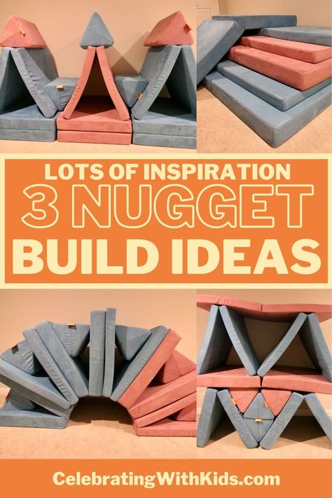 build and configuration ideas using 3 Nugget comfort kids couches! Nugget Comfort Configurations, Three Nugget Configurations, 3 Nugget Fort Builds, 3 Nugget Build Ideas, Nugget Builds For Climbing, 3 Nugget Obstacle Course, 3 Nugget Couch Builds, Nugget Couch Ideas Three, 3 Nugget Couch Configurations