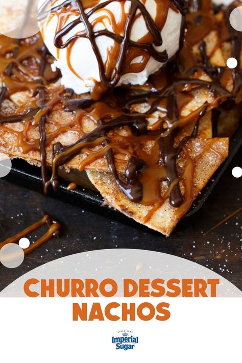 Cinco de Mayo just got a whole lot better because dessert nachos are now a THING! Churro "taco" chips topped with cinnamon, chocolate and whipped cream will have you begging for more! For more Cinco de Mayo recipes and ideas visit ImperialSugar.com and pin your favorites! Made this recipe? Show us! #imperialsugar #cincodemayo #churrorecipes #dessertnachos Elote Cart, Churro Desserts, Churros Dessert, Dessert Nachos Recipe, Taco Chips, Churro Dessert, Easy Churros, Nachos Recipes, Cinnamon Whipped Cream