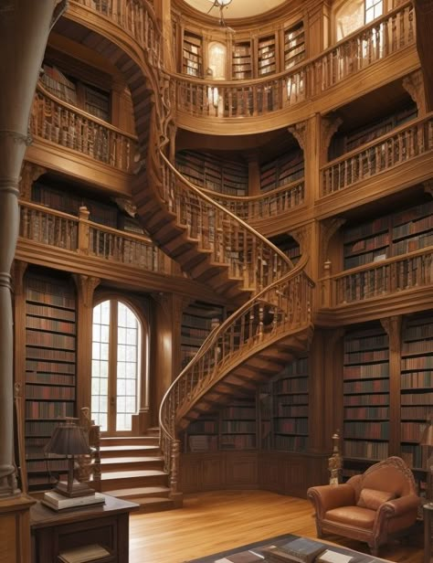 Spiral Staircase Bookshelf, Massive Home Library, Big Library Aesthetic Castle, Treehouse Mansion, Architecture Photography Buildings, Dream House Aesthetic, Dream Library, Library Aesthetic, Hogwarts Aesthetic