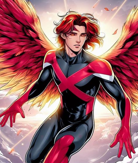 Icarus (Joshua Guthrie) - X MEN By JCARDO (CREACION DIGITAL APP) Winged Superhero Concept, Superhero With Wings, X Men Oc Mutant, X Men Angel, Winged Superhero, Marvel Oc Male, X Men Oc, Xmen Oc, Mutants Xmen