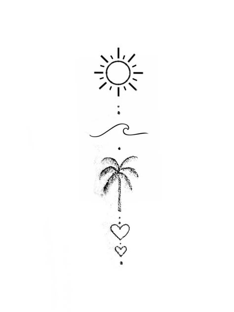 Beach Inspired Tattoos Simple, Small Florida Tattoo, Mini Palm Tree Tattoo, Beach Minimalist Tattoo, Small Beachy Tattoos, Zee Tattoo, Caribbean Tattoo, Turkey Tattoos, Beach Inspired Tattoos