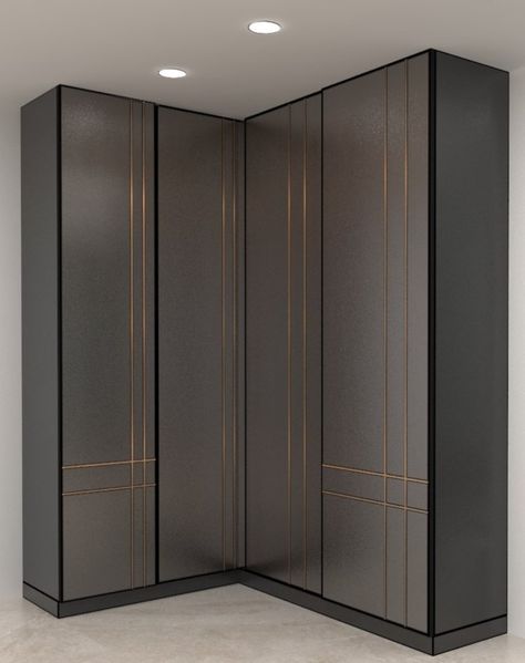 BROWN MIRROR FINISH WITH GOLDEN T-PATTI Gold Door Handles, Grey Wardrobe, Luxury Closets, Closets Design, Bedroom Cupboards, House Roof Design, Modern Minimalist Bedroom, Living Room Tv Unit Designs, Living Room Tv Unit