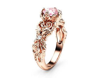 Pink Moissanite Engagement Ring, Leaves Ring, Gold Leaf Rings, Ruby Engagement Ring, Dream Engagement Rings, Ring Moissanite, Gold Leaves, Jewelry Images, Peach Pink