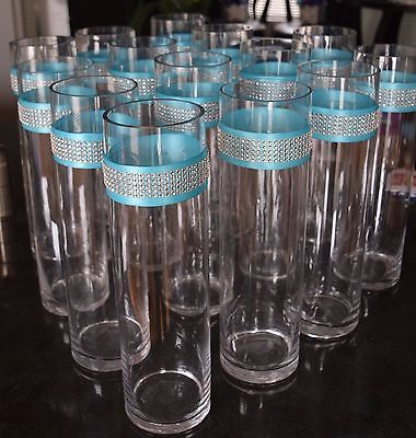 Ribbon Centerpieces, Cylinder Vases Wedding, Tiffany Centerpieces, Decorating Glasses, Tiffany Theme, Vases Wedding, Tiffany Party, Wedding Centrepieces, Glass Cylinder Vases