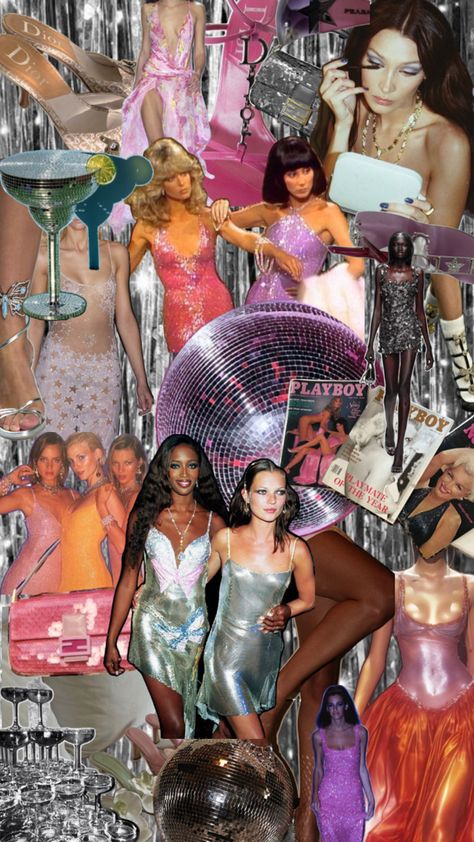 Disco sequins fashion runway collage art Decades Party Outfit, Retro Disco Aesthetic, Studio 54 Aesthetic, Disco Collage, Disco Wallpaper, Decades Party, Studio 54 Party, 70’s Disco, Disco Aesthetic