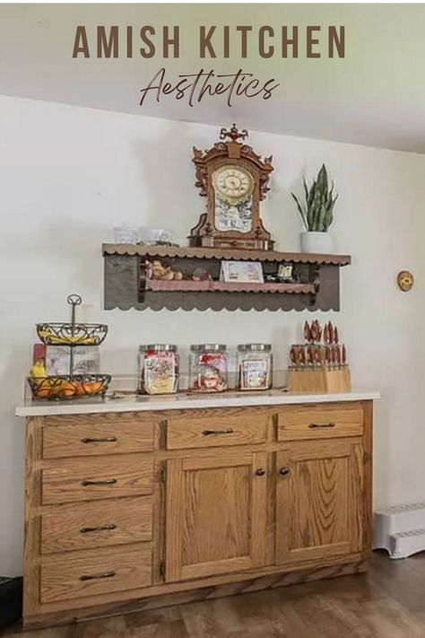 A look inside an Amish Ranch Home in Jackson County, Ohio. The interiors include beautiful woodwork and floors as well as very pretty vinyl siding on exterior and metal roofs. Amish Kitchen Design, Amish Kitchen, Beautiful Woodwork, Amish Home, English Homes, Amish House, Parents Bedroom, Metal Roofs, Basement Laundry Room