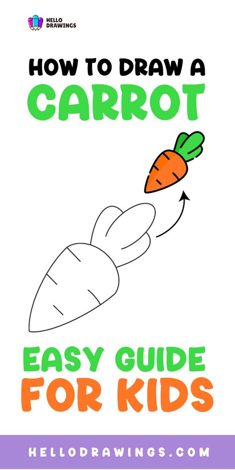 How to Draw a Carrot | Step by Step Guide for Kids Carrot Drawing Easy, How To Draw Vegetables Easy, Carrot Drawing Realistic, Carrot Easy Drawing, Draw A Carrot, Easy Fruit Drawing, Rabbit And Carrot Drawing, Fruit Drawing, Food Drawings