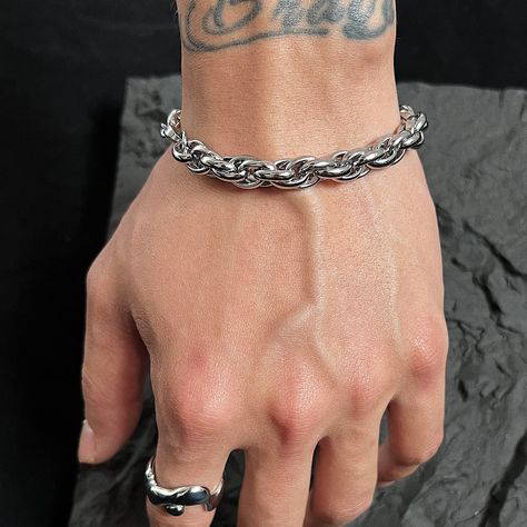 Bracelet from OH Atelier. Shop Korean street fashion style clothing. OH Garments is an online store with quality clothes from Asia available for men & women with worldwide international shipping available. Hand Veins, Sleek Jewelry, Simple Chain Necklace, Tight Braids, Procreate Drawing, Simple Chain, Titanium Bracelet, Style Hip Hop, Estilo Hip Hop