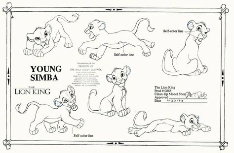 The Lion King Model Sheets ~ Young Simba Young Simba, Lion King Drawings, The Lion King 1994, Walt Disney Characters, Lion King Fan Art, Il Re Leone, Lion King Art, Re Leone, Disney Concept Art