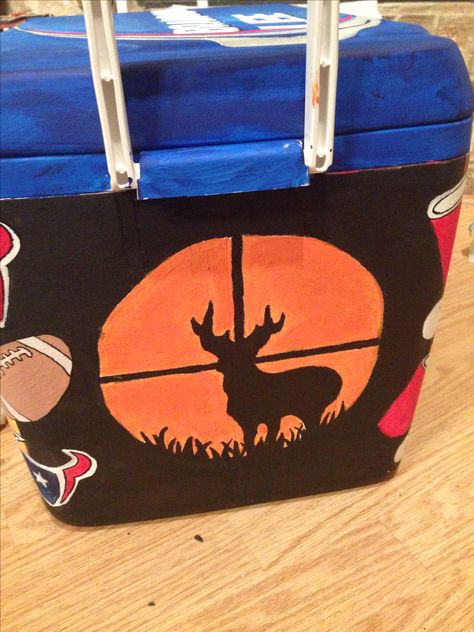 Deer hunting cooler Ato Cooler, Cooler Painting Ideas, Homeschool Graduation Ideas, Mountain Weekend Cooler, Nola Cooler, Cooler Connection, Formal Cooler Ideas, Fraternity Coolers, Diy Cooler