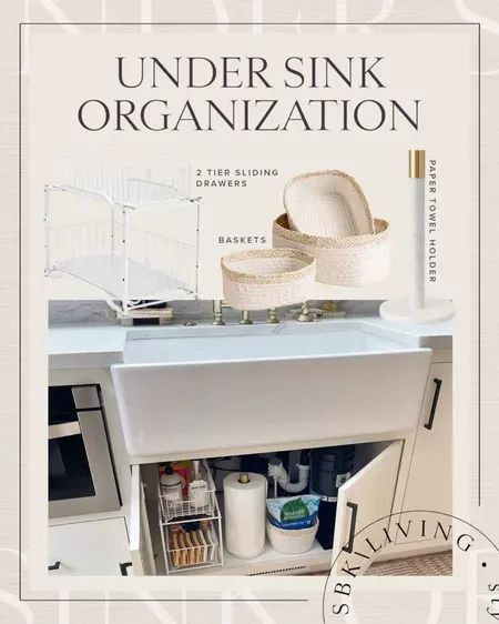 ORGANIZATION \ under sink organization but with style. I'm sharing my favorite organization hacks for kitchen farmhouse style. | SBK Living Organization Under Sink, Kitchen Farmhouse Style, Easy Storage Hacks, Under Sink Organizer, Sink Organization, Under Sink Organization, Sink Organizer, Kitchen Farmhouse, Farmhouse Style Kitchen