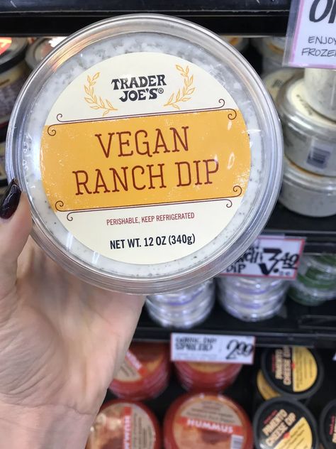 Trader Joe's Dairy-Free Vegan Ranch Dip Vegan Ranch Dip, Trader Joes Snacks, Trader Joes Vegan, Trader Joe's Products, Trader Joes Recipes, Vegan Ranch, Vegan Dip, Plantain Chips, Dark Chocolate Almonds