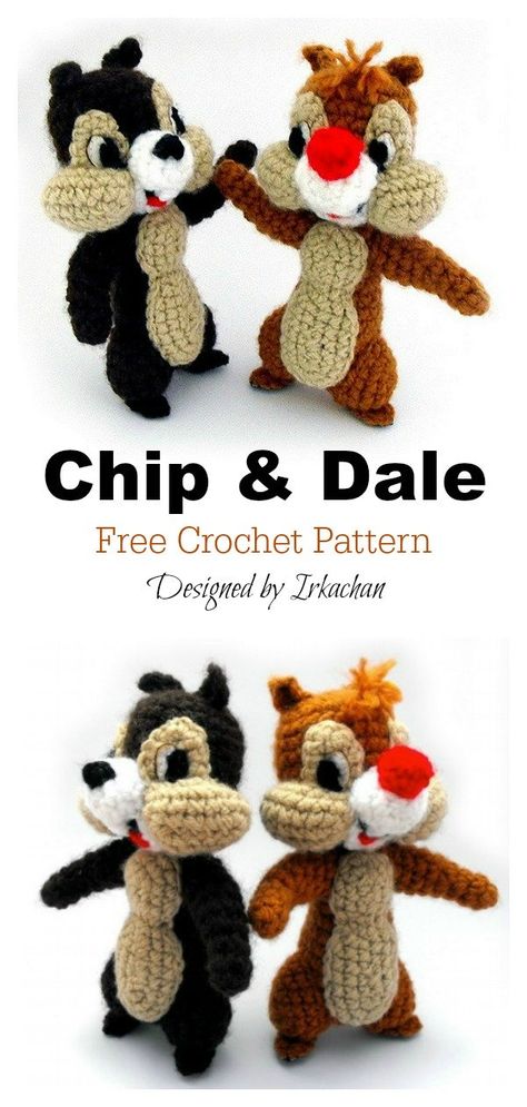 Amigurumi Chip and Dale Chipmunk Free Crochet Pattern #freecrochetpattern  #crochetpattern  #crochetamigurumi  #crochetanimalsamigurumi  #crochettoysforkids Crochet Chipmunk, Crochet Objects, Crochet Beautiful, Twitter Logo, Penguin Pattern, Logo Hand, Crochet Disney, Toy Crochet, Chip And Dale