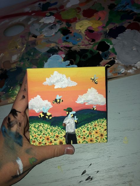 Recreation of the album cover for flower boy by Tyler the Creator Tyler The Creator Album Cover Painting, Painting Album Covers On Canvas, Painting Ideas On Canvas Album Covers, Painting Tyler The Creator, Tyler The Creator Aesthetic Wallpaper, Tyler The Creator Quotes, Tyler The Creator Painting, Tyler The Creator Funny, Album Cover Paintings