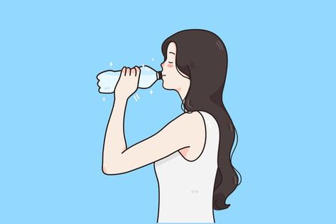 Drinking Water Illustration, Drinking Water Drawing, Drinking Drawing, Drinking Illustration, Girl Drinking Water, Small Hip Tattoos Women, Water Sketch, Person Sketch, Smiling Girl