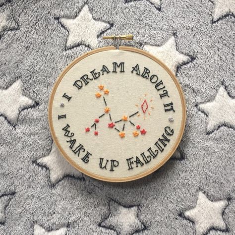 Stitches And Sad Songs on Instagram: “One of my first embroidery attempts! Song lyrics taken from ‘Me & My Dog’ by @xboygeniusx ⭐️ . . #embroidery #embroideryart…” Taylor Swift Lyrics Embroidery, Pheobe Bridgers Embroidery, Broadway Embroidery, Embroidered Taylor Swift Lyrics, Song Lyric Embroidery, Me And My Dog, Saddest Songs, Embroidery Art, Song Lyrics