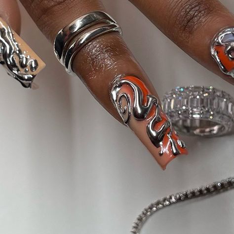 Nail Designs With Words, Fire Sign Nails, Lowrider Nails, Nail Design Glitter, Daily Nails, Ig Highlights, Shoe Nails, Edgy Nails, Dope Nail Designs