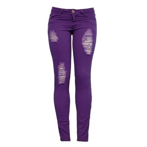 Destroyed Purple Skinny Jeans ($20) | Swan | Pinterest ❤ liked on Polyvore featuring jeans, cut skinny jeans, destruction jeans, torn jeans, ripped jeans and denim skinny jeans Jeans Destroyed, Purple Jeans, Torn Jeans, Jeans Ripped, Destroyed Denim, Juniors Jeans, Destroyed Jeans, Junior Outfits, Character Outfits