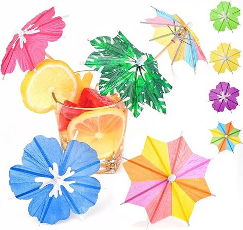 Amazon.com | 150 Pieces Drink Umbrellas Cocktail Picks Cocktail Umbrellas Sticks Hibiscus Palm Trees Octagonal Star Shaped with Wood Toothpicks Cupcake Toppers for Summer Hawaiian Tropical Wedding Party Decoration: Cocktail Picks Tropical Wedding Party, Hawaiian Cupcakes, Drink Umbrellas, Paper Parasol, Cocktail Umbrellas, Fiesta Tropical, Colorful Cocktails, Cocktail Sticks, Cocktail Picks