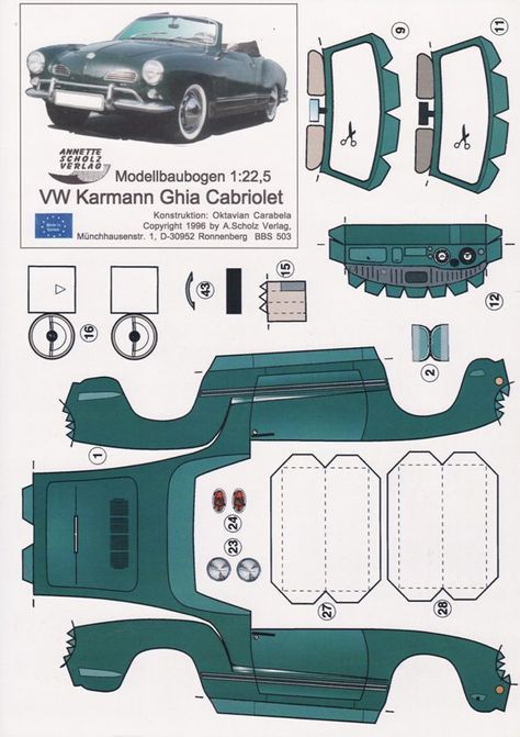 Paper Models House, Car Papercraft, Paper Model Car, Paper Airplane Models, Hobby Desk, Free Paper Models, Vw Karmann Ghia, Paper Car, Volkswagen Karmann Ghia