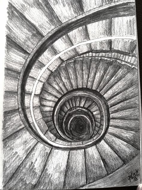 Pencil sketch Spiral Sketchbook Ideas, Silver Spiral Fine Jewelry, Spiral Staircase Drawing, Spiral Sketch, Spiral Staircase Sketch, Spiral Staircase Perspective, Pencil Sketch, Drawing Inspiration, Drawing Ideas