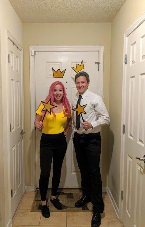 Fairy Odd Parents Costume Couple, Fairy God Parents Costume, Cosmo And Wanda Halloween Costumes, Cosmo Y Wanda Disfraz, Fairy Couple Costume, Cosmo And Wanda Costume, Halloween Costume Wedding, Fairy Godparents, Easy Halloween Costumes For Women