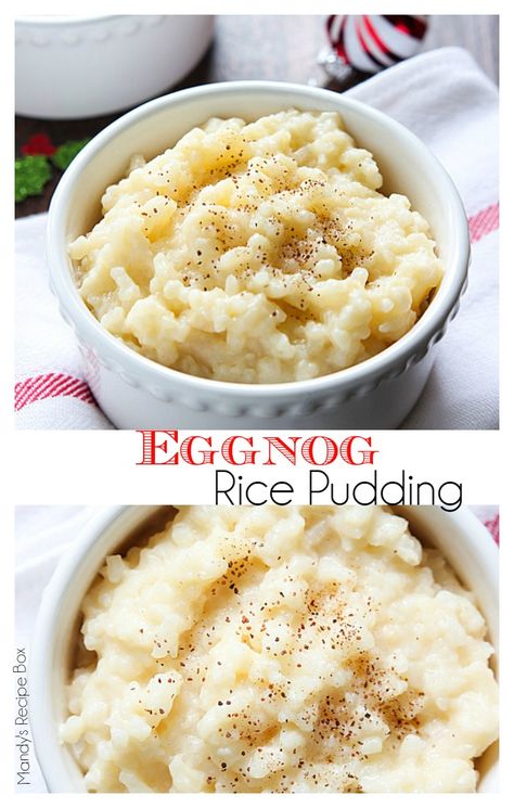 Egg Nog Rice Pudding Recipe, Eggnog Rice Pudding, Eggnog Desserts, Egg Nogg, Pudding Rice, Eggnog Dessert, Rice Pudding Recipes, Rice Pudding Recipe, Eggnog Recipe