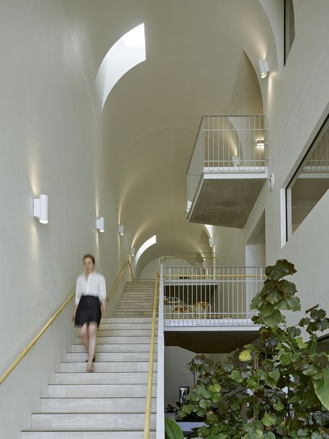 #cavillarchitects #commercialarchitecture #brisbanearchitecture #brisbanearchitects #interiordesign #atrium Brisbane Architecture, Central Atrium, Brisbane Architects, Copper House, Shade Screen, Rammed Earth Wall, Modern Beach House, Small Buildings, Commercial Architecture