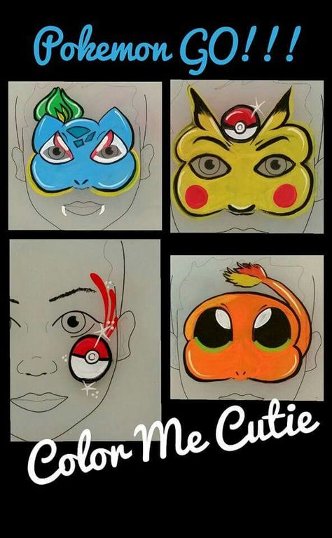 Pokémon Go! Pikachu, Bulbasaur, Charnander Charmander Face Paint, Pokemon Face Paint Easy, Pokemon Face Painting, Pokemon Face Paint, Pokemon Facepaint, Boys Face Painting, Face Paint Easy, Pikachu Face, Easy Pokemon