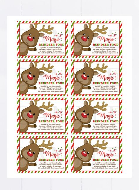 Magic Reindeer Food Tags Printable Kids Christmas tag DIY | Etsy Rain Deer Food How To Make, Reindeer Food Tag, Reindeer Class Party, Reindeer Food Labels Printables Free, Reindeer Food Tags Free Printable, Rocket Preschool, Reindeer Food Printable Free, Class Christmas Gifts For Kids, Kids Diy Christmas Gifts