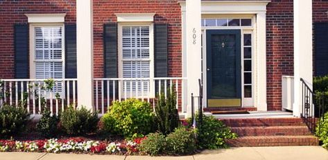 Brick house with entry door. Front Doors Uk, Red Brick House Exterior, House Planter, Black Front Doors, Red Brick House, Brick Exterior House, House Front Door, Front Door Colors, Entry Door