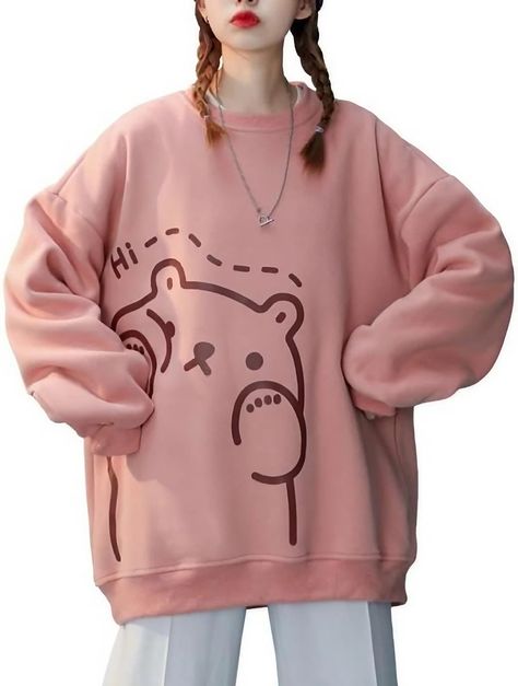 Snuggle up in style with our Kawaii Bear Print Oversized Sweatshirt! 🐻💕 This adorable, comfy sweatshirt features a charming bear design that's perfect for your cozy moments. Stay warm, cute, and on-trend this season with this must-have fashion piece! 😍✨ Oversized Hoodie Outfit, Kawaii Hoodies, Kawaii Sweatshirt, Kawaii Bear, Vintage Crewneck Sweatshirt, Y2k Sweater, Sweatshirt Oversized, Autumn Decoration, Japanese Kawaii