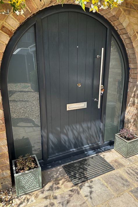 Arched Ancona Solid Solidor in Anthracite Grey Anthracite Front Door, Grey Front Doors, Arched Doorway, Front Door Inspiration, Classic Doors, Modern Properties, Grey Doors, Door Inspiration, House Front Door