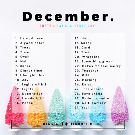 December Photo A Day 2018 - Fat Mum Slim Photo Moto, 6 Word Stories, December Photo Challenge, Snapchat Questions, December Challenge, Daily Prompts, Photo A Day Challenge, Photo Prompts, Day List