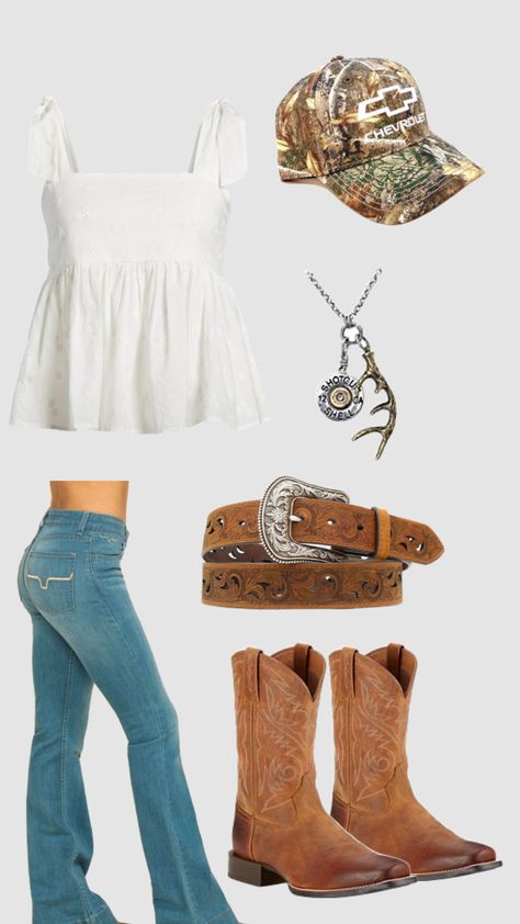 Cute Cowgirl Outfits Summer, Woman’s Country Outfit, Cowgirl Outfits Summer, Country Style Fitted Summer Tops, Girly Country Outfits, Country Girl Summer Outfits, Summer Country Girl Outfits, Outfit Ideas Country Girl, Country Girl Outfits Summer