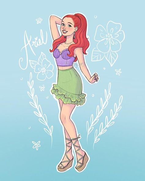 Princesses Fanart, Modern Ariel, Disney Princess Challenge, Modern Disney Characters, Disney Princess Artwork, Disney Princess Modern, Disney Princess Fashion, Twisted Disney, Disney Princess Dresses