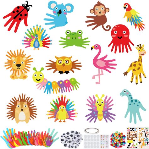 PRICES MAY VARY. Arts and Crafts Kits: DIY animal art package contains: 16 cute animal pattern cards (with handprint and other shape cutouts), 1 point sticker, 1 instruction, 66 moving eyes, 100 colored pom poms, 1 tape, rich art craft accessories are ideal for more kids to spend fun time together Crafts Gift: fun gift arts and crafts for people 4-8 to create a turkey, butterfly, lion, cardinal, dinosaur, koala, octopus, caterpillar, bee, hedgehog, owl, giraffe, flamingo, peacock, ladybug, which Fall Animal Toddler Art, Finger Print Art Kids Abc, Free Art For Pre K, Easy Valentine Crafts, Arts And Crafts Kits, Kid Friendly Crafts, Toddler Arts And Crafts, Christmas Craft Kit, Handprint Crafts