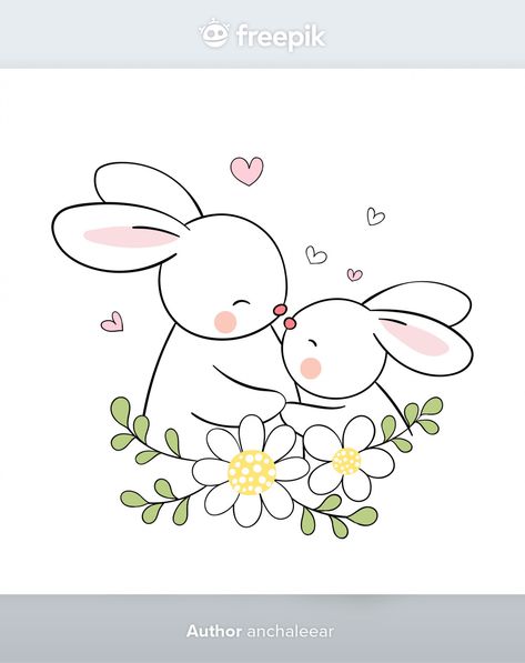 2 Bunny Drawing, Bunny Family Drawing, Cute Mom Drawings, Easter Cute Drawings, Rabbit Family Drawing, Baby And Mom Drawing, Cute Drawings Art, Cute Drawings For Mom, Baby Bunnies Drawing