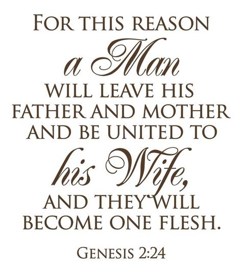 Genesis 2:18 The Most High decides to make man a helper.VS22 THM made woman from the rib of man.Then the man said; This at last is the bone of my bones, & flesh of my flesh; she shall be called woman because she was taken out of man." VS24 Therefore a man leaves his father & his mother & cleaves to his wife, & they become one flesh. VS25 And the man and his wife were both naked, & were not ashamed. Christian Parenting Quotes, Wedding Bible Quotes, Marriage Quotes From The Bible, Marriage Verses, Brother Ideas, Marriage Scripture, Best Bible Quotes, Wedding Bible, Verses About Love