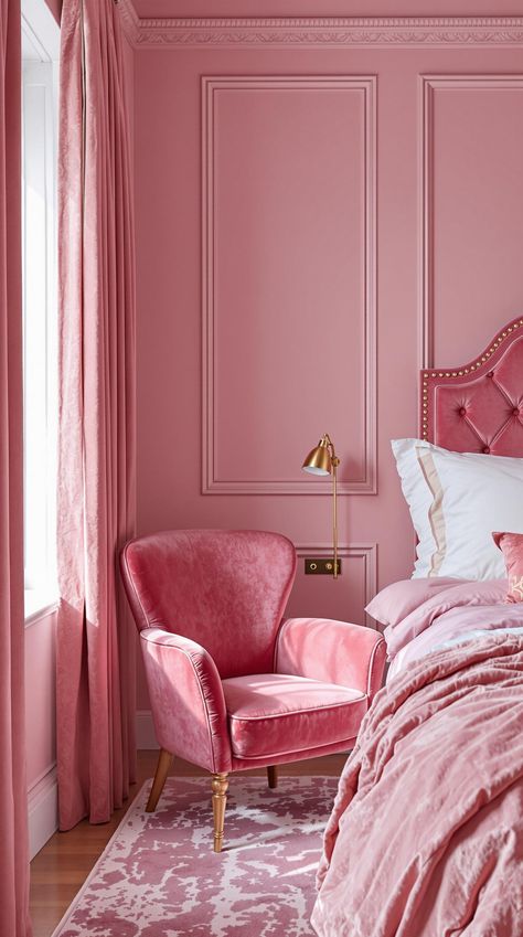 Pink Bedroom Ideas Hot Pink Bed, Pink Bed, Pink Bedroom Ideas, Pink Art Deco, Velvet Furniture, Classic French Style, Fantasy Rooms, Relaxing Bedroom, Pink Bedrooms