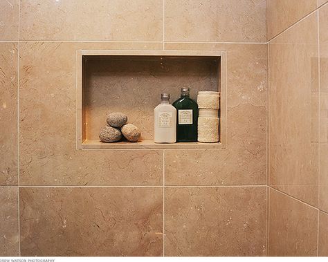 Shower Shelf Design Recessed Shower Shelf, Tile Shower Niche, Bathroom Niche, Recessed Shelves, Serene Bathroom, Wall Niche, Shower Storage, Shower Niche, Room Shelves