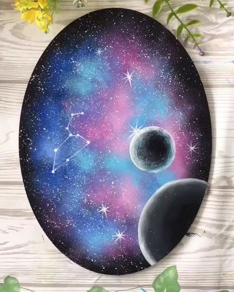 Galaxy Art Painting, Galaxy Painting Acrylic, Beautiful Acrylic Painting, Planet Painting, Painting Videos Tutorials, Painting Video, Canvas Painting Tutorials, Galaxy Painting, 캐릭터 드로잉