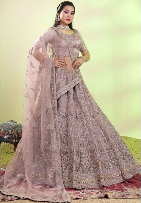 Mauve Pink Net Heavy Embroidered Lehenga Choli Set Mauve Lehenga, Designer Ghagra, Bridal Lehenga Online, Designer Lehengas, Net Lehenga, Lehenga Choli Online, Choli Designs, Pink Lehenga, Embroidered Lehenga