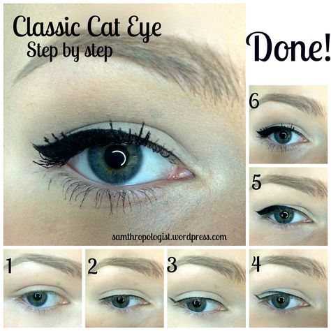 Straight Cat Eye, Easy Cateye Eyeliner, Cat Eye Eyeliner Tutorial Step By Step, Small Cat Eyeliner, Cat Eye Over 40, Cat Eye Makeup Tutorial Step By Step, Cat Eye For Round Eyes, Easy Cat Eye Makeup, Cat Eye Step By Step