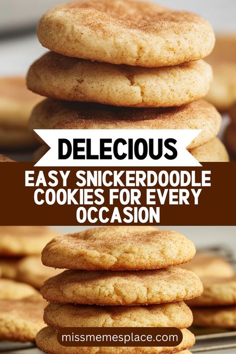 Treat yourself and your loved ones to easy Snickerdoodle Cookies that are perfect for any occasion! This recipe combines the warm flavors of cinnamon and sugar with a chewy texture that is simply delightful. Whether you're baking for a festive gathering, a cozy family night, or just because, these cookies will impress everyone. With minimal prep time and straightforward instructions, you’ll find yourself making these classic treats again and again! Easy Homemade Snickerdoodle Cookies, Snickerdoodle Cookies Crispy, Frosted Snickerdoodle Cookies, Self Rising Flour Cookie Recipes, Snickerdoodle Recipe Easy, Quick Easy Cookies, Sinkerdoodle Cookies, Easy Cookies Few Ingredients, Easy Snickerdoodle Cookies