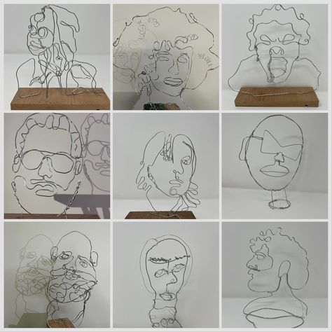 This wire portrait sculpture lesson is easy, inexpensive and creates quirky and impressive results! High School Wire Sculpture Projects, Wire Portrait Sculpture, Middle School Sculpture Projects, Wire Art Sculpture Easy, Wire Sculpture Easy, Wire Portraits, Sculpture Lessons, Art Criticism, Middle School Art Projects