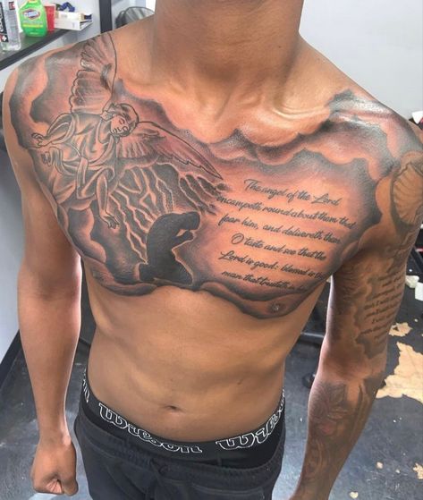 Chest Tattoo God, Small Tattoo Chest, Men Chest Tattoo, Arm Tattoos Black, Full Chest Tattoos, Tattoo Leggings, Husband Tattoo, Black Men Tattoos, Half Sleeve Tattoos Forearm