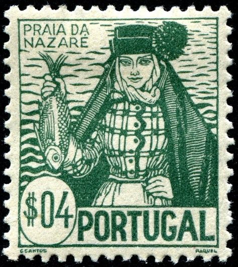 1941 Portugal Portuguese Symbols, Portuguese Aesthetic, Vintage Portugal, Fishing Girl, Mises En Page Design Graphique, Postage Stamp Design, Braga Portugal, Portuguese Culture, Fish Tales